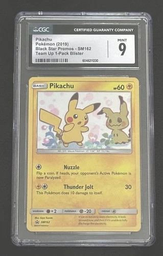 CGC 9 💎 Pikachu #SM162 - 2019 Pokemon Team Up 1-Pack Black Star Promo
