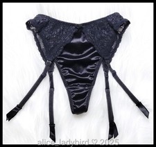 NWT Vintage VICTORIA'S SECRET Satin GARTER PANTIES Second Skin Stretch Thong S/M