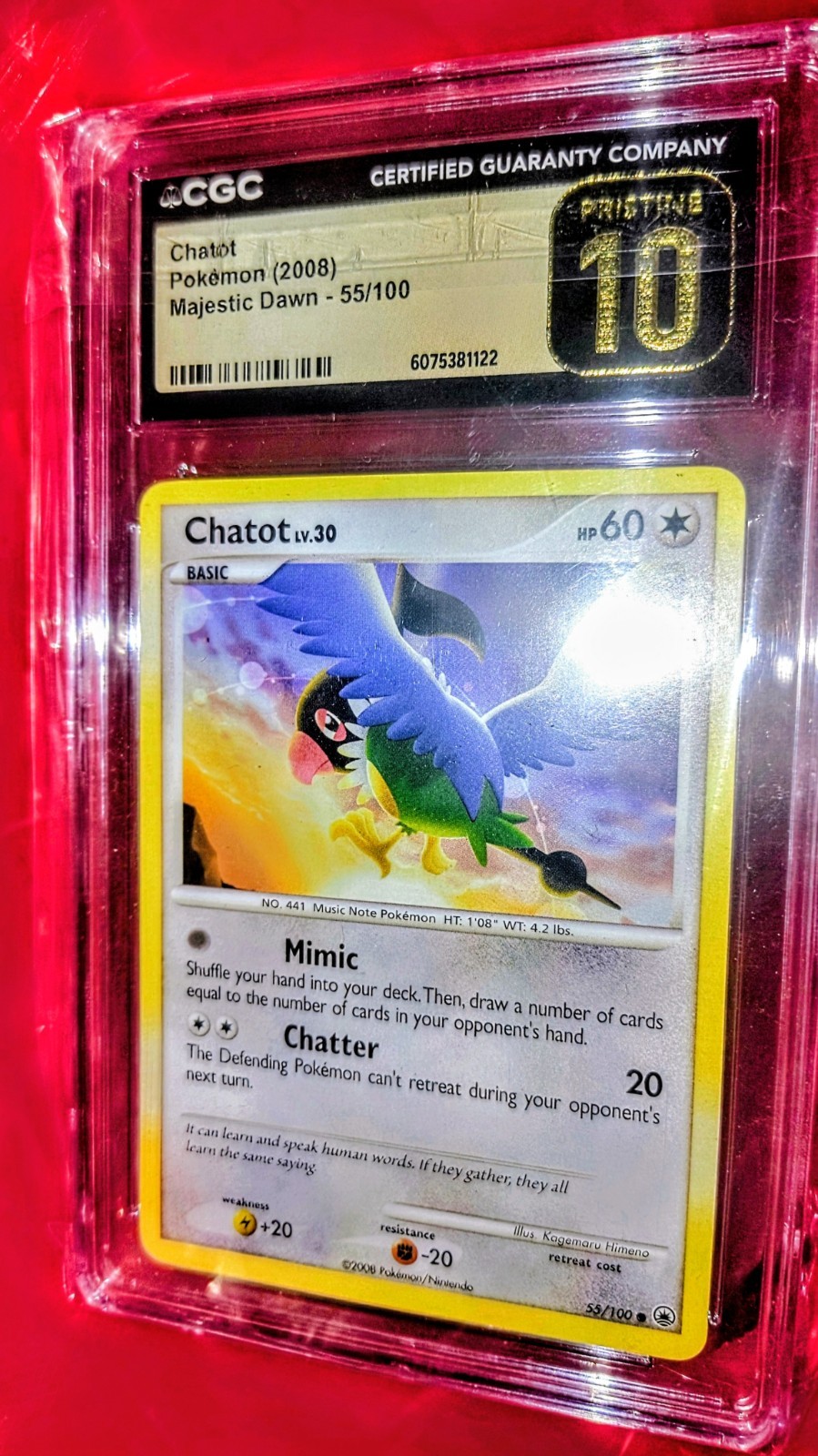 2008 Pokémon Chatot Majestic Dawn #55 CGC PRISTINE 10 (LOW POP)(POP 3)