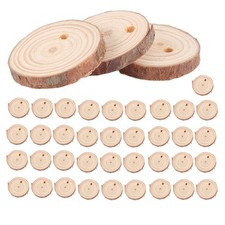 40Pcs 3-4CM Unfinished Natural Round Wood Slices Circles with Tree Bark Log7660