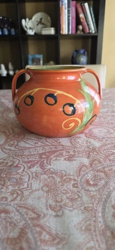 RARE 1931 Only STANGL Handmade, Hand Decorated, #1457 Low Vase, Tangerine Glaze.