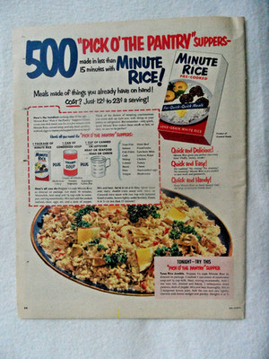 Ganzseitige Zeitschriftenanzeige: Vorgekochter Minutenreis + Rezept für Thunfisch-Reis-Drumble.