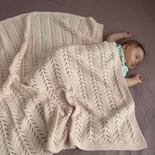 Hand Knit Pink Baby Blanket  Handmade Newborn Keepsake Gift  Baby Shower Gift