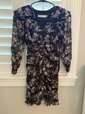 ASTR The Label Womens Stretch Chiffon Floral Print Kimba Mini Dress Black 