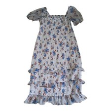 Abercrombie & Fitch Dress Women's XL White Midi Floral Smock Cottagecore Puff