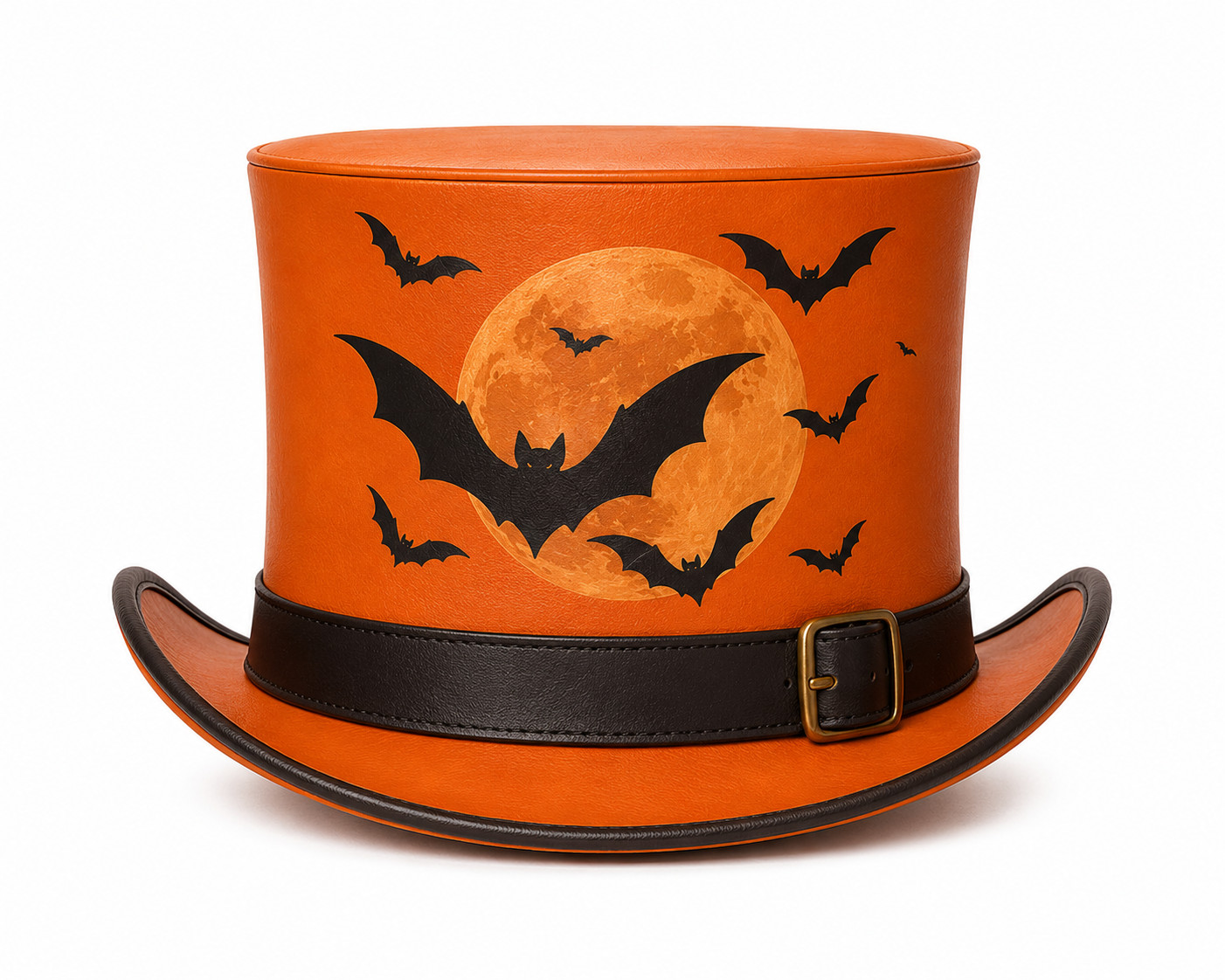 Sombrero de cuero naranja con estampado de luna de murciélago Disfraz de...