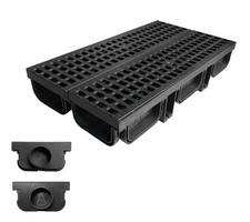 HDPE Channel Drain with Grates-19.7x5.5x3.7 in. Trench Drain System,2 Pack To...