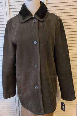 NWT Chaps Shelley Green Faux Suede Plush Pile Lined Coat Jacket SZ Large