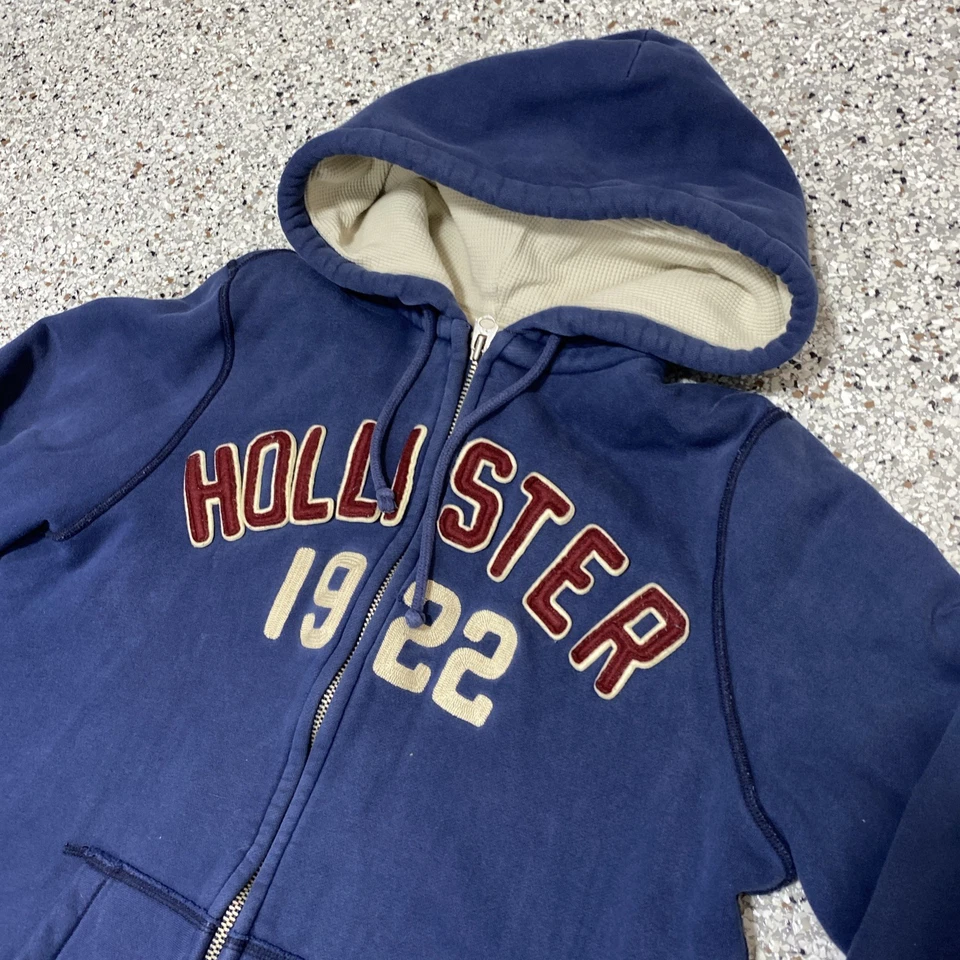 De Colección Y2K Hollister Sudadera con Capucha Para Hombres L Azul Línea Térmica Chaqueta Azul Pesado Foto 2 de 4