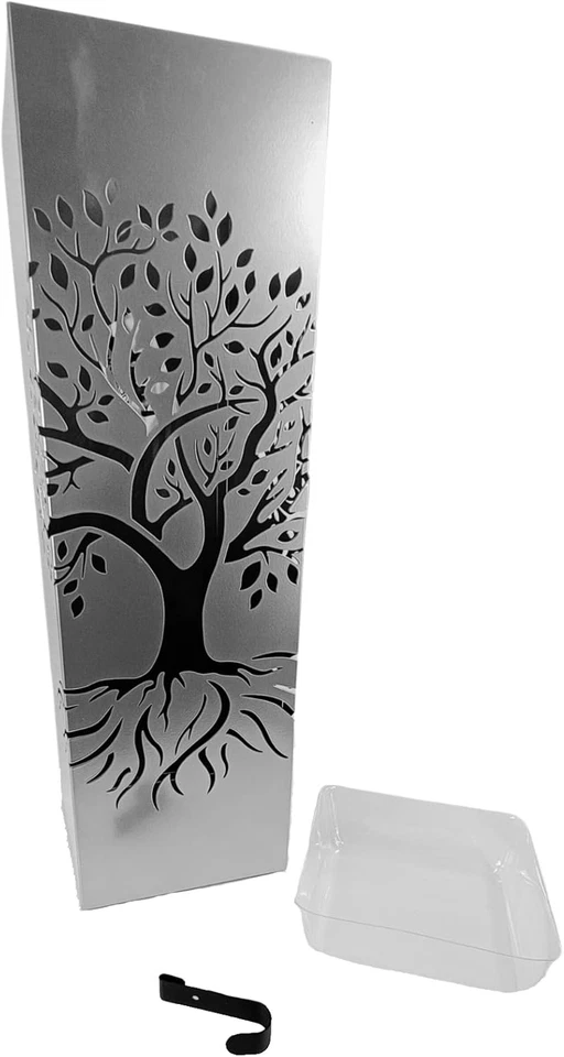 Portaombrelli Albero Della Vita Argento Metallo 15,5 X 15,5 X 49 Cm Con Gancio p - Immagine 4 di 4