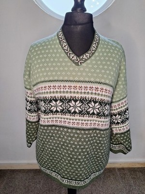 Private Eyes Vintage Fair Isle Pullover Salbeigrün Übergröße 22/24 USA - 26/28 UK