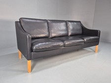 Vintage Hurup Danish 3 Seat Black Leather Sofa Mogensen 1980s Retro EB9966 M3SS
