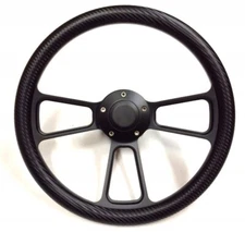 14" Carbon Fiber Black Muscle Steering Wheel w/ 69-94 Chevy GM Billet Adapter