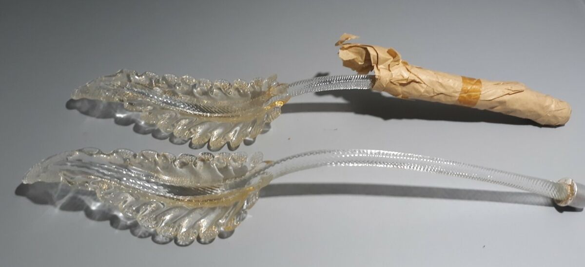 Vintage 2 Murano Chandelier Replacement Part Leaf Clear Gold Vintage 2 Murano Chandelier Replacement Part Leaf Clear Gold