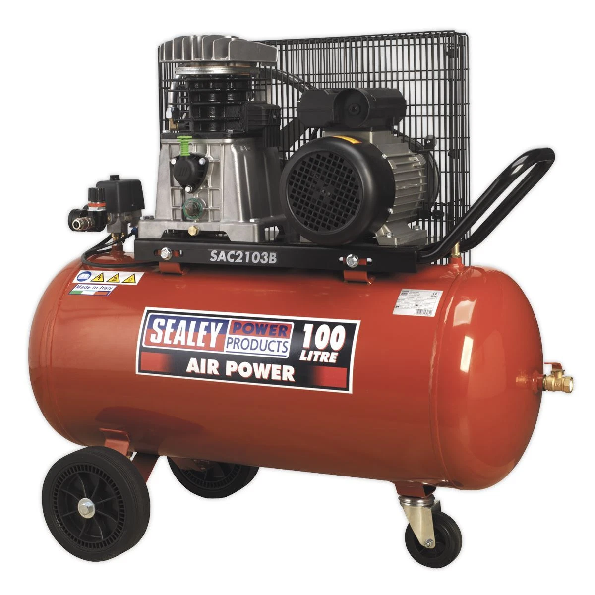Sealey Air Compressor 100L Belt Drive 3hp with Cast Cylinders