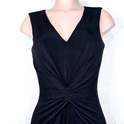 David Meister Black Ruched Dress Size 6 V-Neck Sleeveless Cocktail Sheath