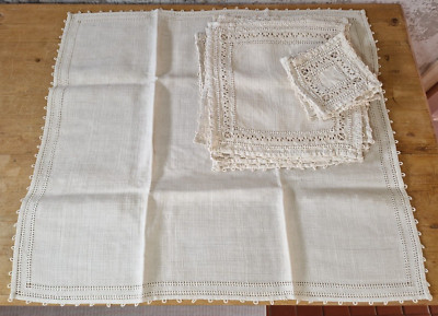 SET ART DECO HANDSTICKEREI SCHWERE QUALITÄT LEINEN TISCHSETS & UNTERSETZER