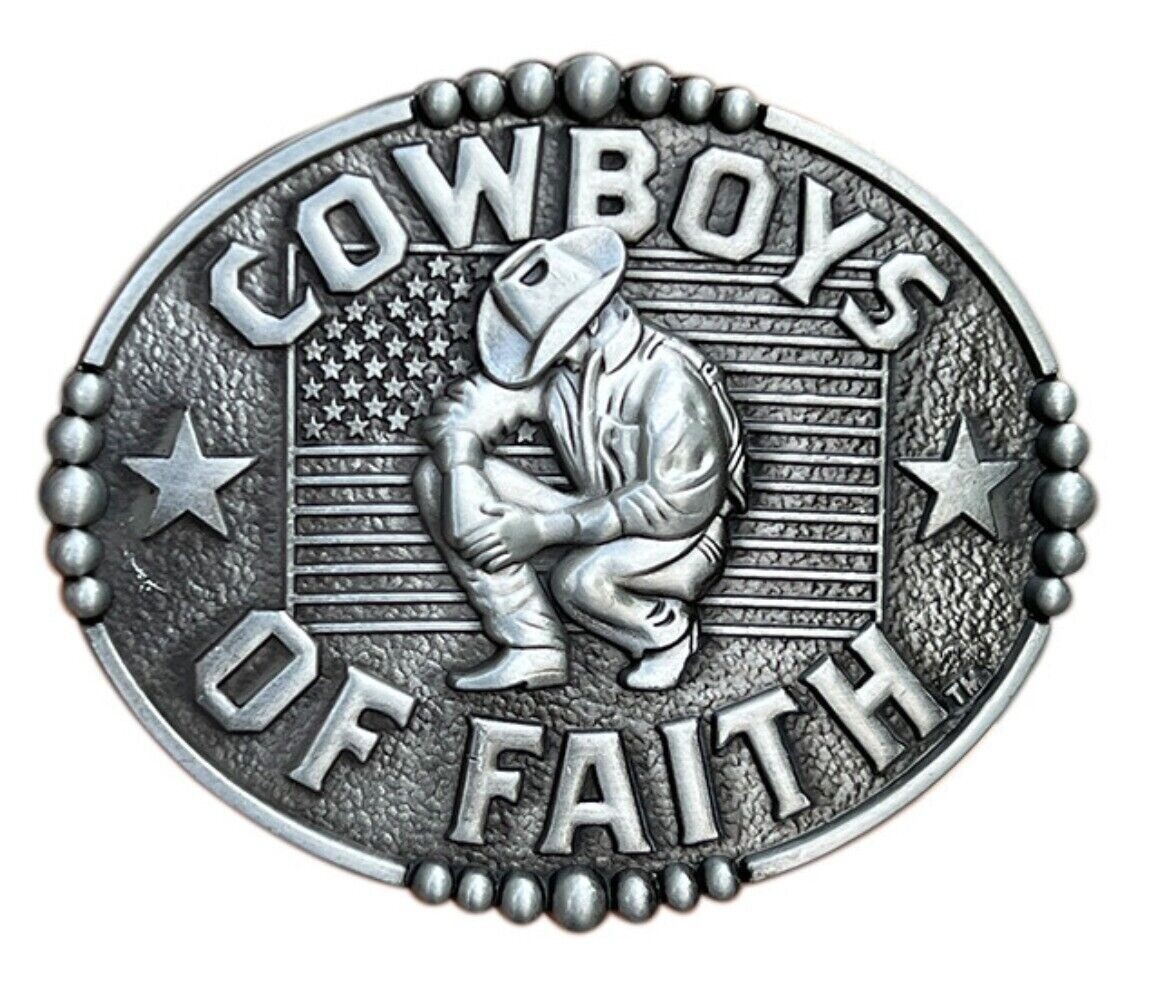 COWBOYS OF FAITH Belt Buckle Western Mens Vintage Style Floral Cowboy Rodeo Wear