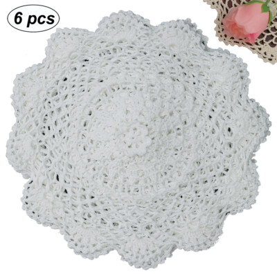 6PCS 10'' Round Crochet Lace Doily WHITE 100% Cotton Handmade, Set of 6 Pieces