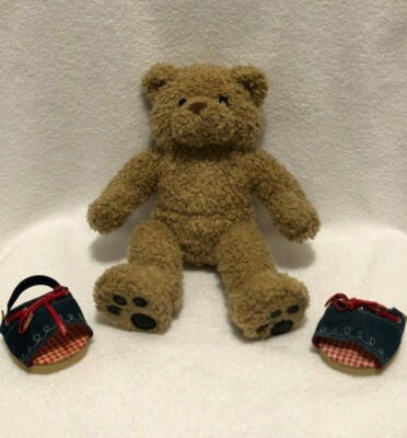 Build A Bear BABW Paw Prints Tan Brown Curly Hair Plush Teddy Bear Jean Outfit
