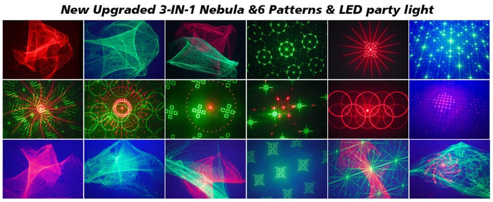 DJ Disco Stage Party Lights RGB LED Laser Projector Strobe Lamp Sound Activated - Image 4 of 4