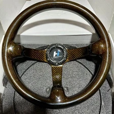 350mm Real Carbon Fiber Racing 3" Deep Yellow Steering Wheel 6 Holes+horn button