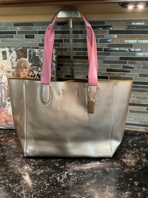 Coach Large Derby Tote Bag Leather Rose Gold Pink Barbie Bag