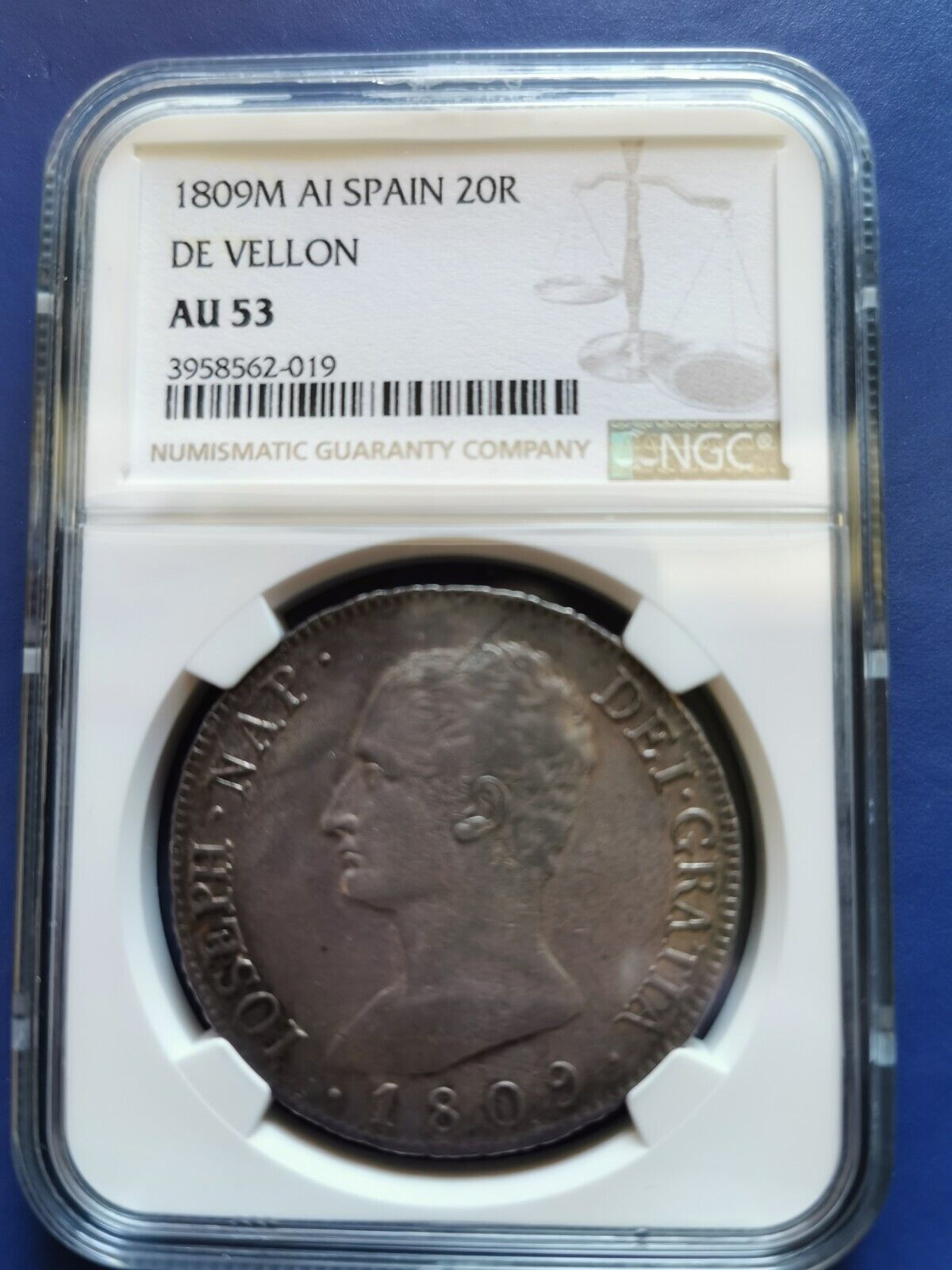 1809-M AI SPAIN 20 Reales Silver Coin Royal Madrid Mint Joseph Napolean NGC AU53