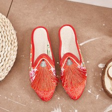 Scarpe Da Sposa Etno Con Ricamo Floreale E Frange Antiscivolo Per Signora Retro