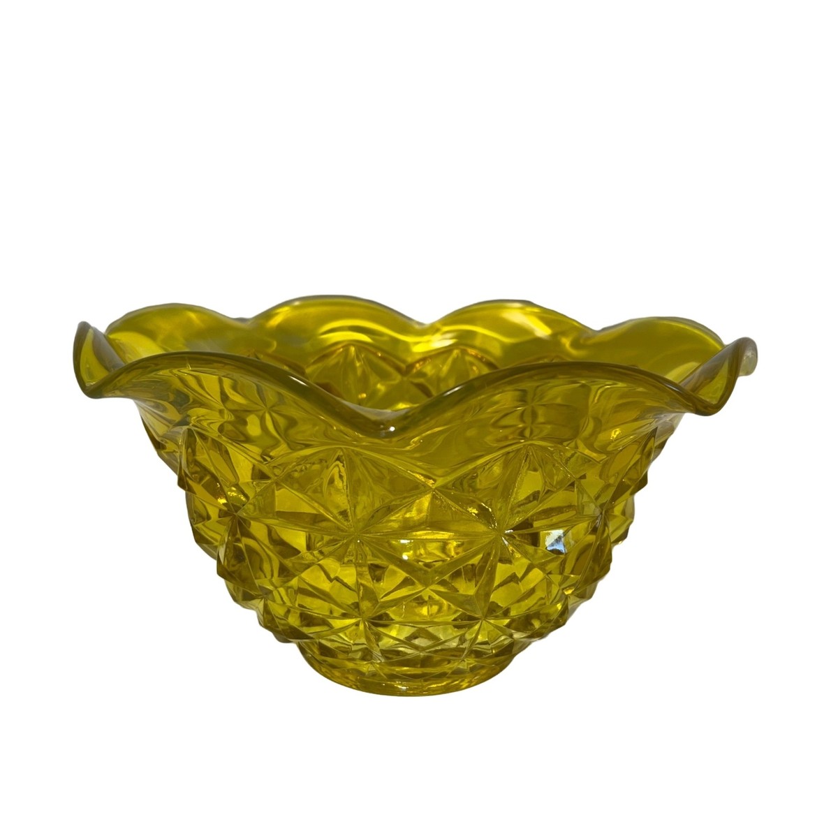 【希少】Tiffin ティフィン アンティーク ガラス ボウル 金彩 Vintage Tiffin-Franciscan Williamsburg Banana Yellow Crimped Glass