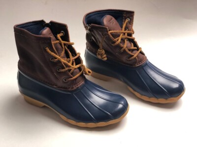 Sperry waterproof Rubber boot blue/brown size 6M closure zipper