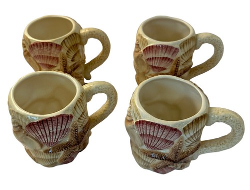 Juego de 4 tazas Pacific Rim Seashells estrellas de mar café 3D 14 oz beige playa náutica - Imagen 2 de 23