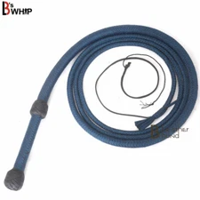 Indiana Jones Bull Whip 6 & 8 Foot 12 Plaits Blue Black Nylon Para-cord Bullwhip