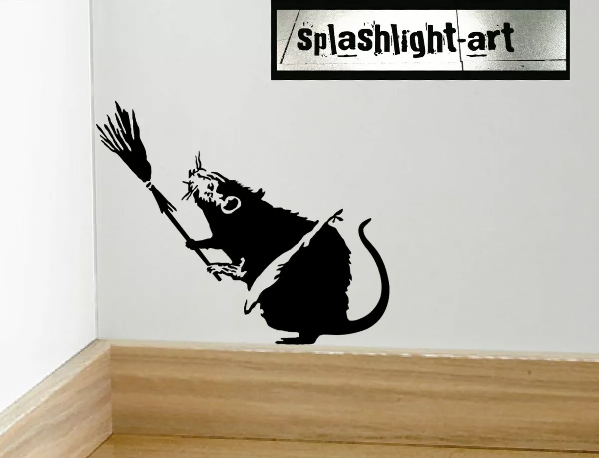 Banksy (S) Rat with Broom Skirting Board Vinyl wall Decal sticker black  funny