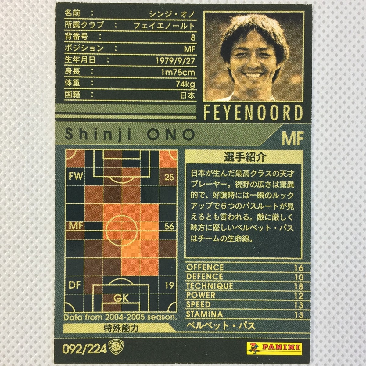 Panini WCCF 2004-05 Rookie Card Shinji Ono Feyenoord 092