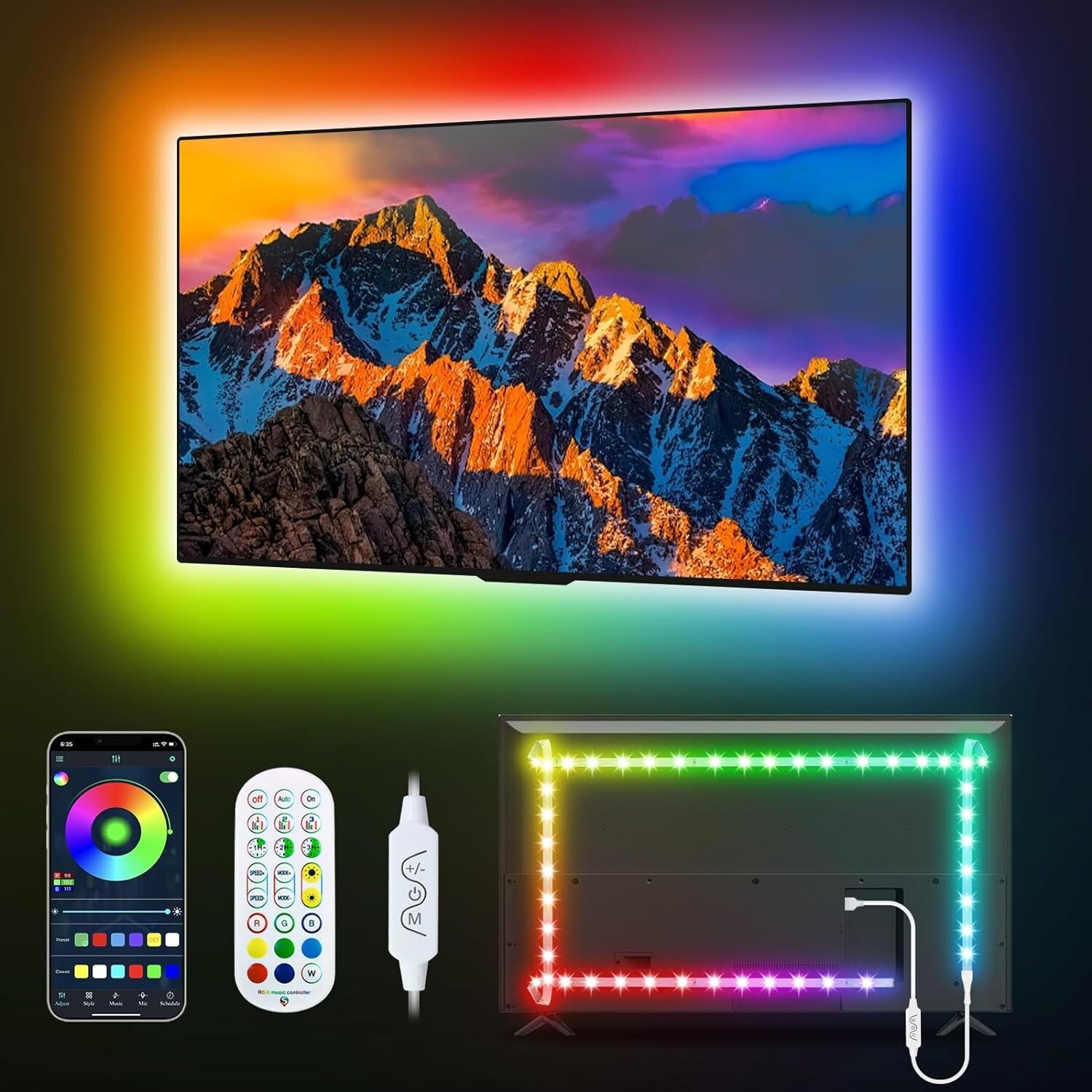 8.2ft LED Strip Lights for 32-58 inch TV/Monitor Backlight with USB-image