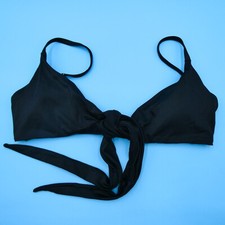 Victorias Secret Medium Black Triangle Plunge Knotted Tie Bikini Top Swimwear VS