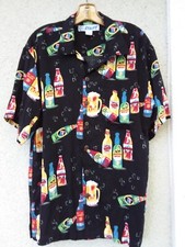 Vintage Utility Beer Bottle Hawaiian print Button Up Shirt s/s Mens sz med M