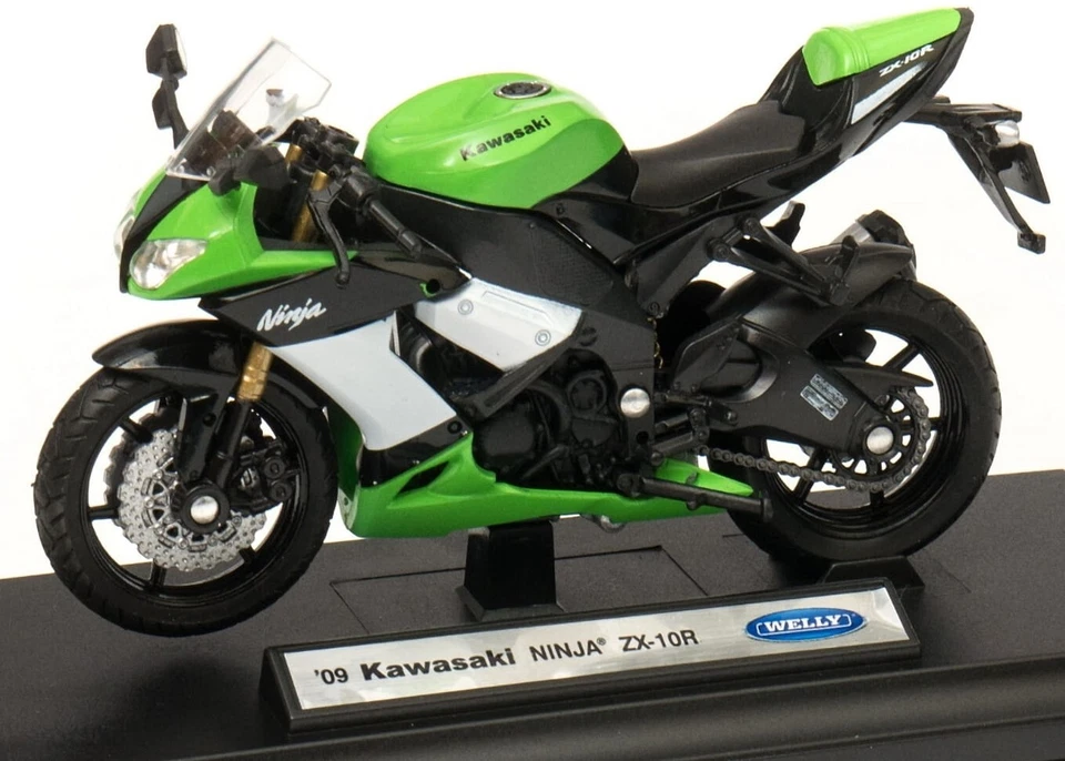 Kawasaki Ninja ZX 10R Japanese Motorcycle Model Green Toy Diecast 1:18 Welly - Image 3 of 4