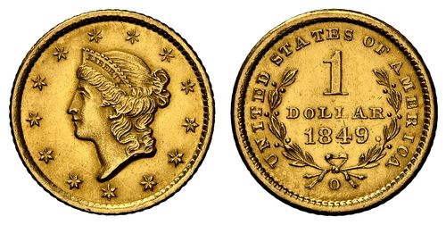 1849-O AV Dollar. NGC MS63 New Orleans. Liberty head KM 73. open wreath.
