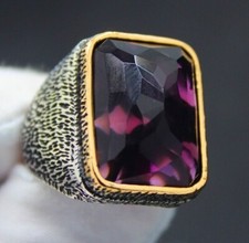 Square Amethyst Stone Solid 925 Sterling Silver Men's Ring
