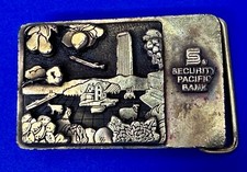 Security Pacific Bank Brass Tone Commemorative CDHit Vintage Belt Buckle