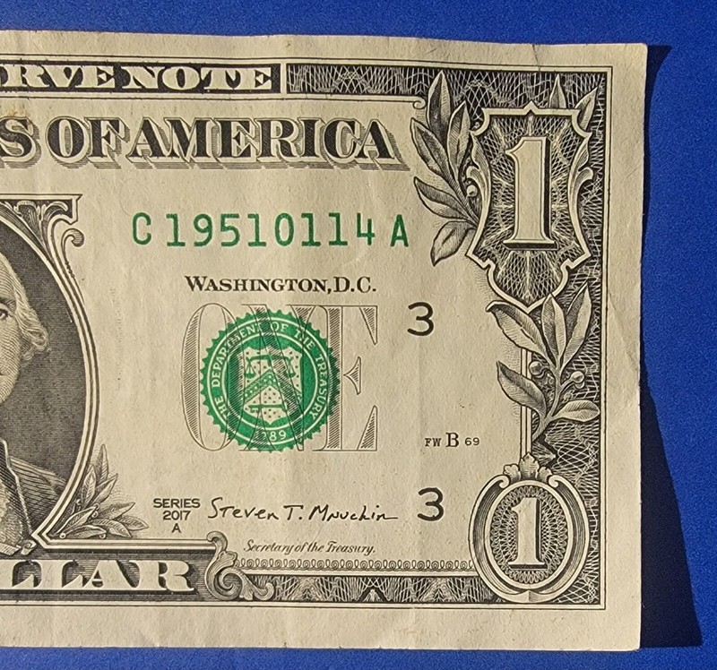 fancy serial number 2017A One Dollar Note BIRTHDAY OR ANNIVERSADY  JAN. 14 1951