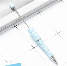 5 pc. Set Plastic Beadable Pens blue floral print black ink pen for DIY