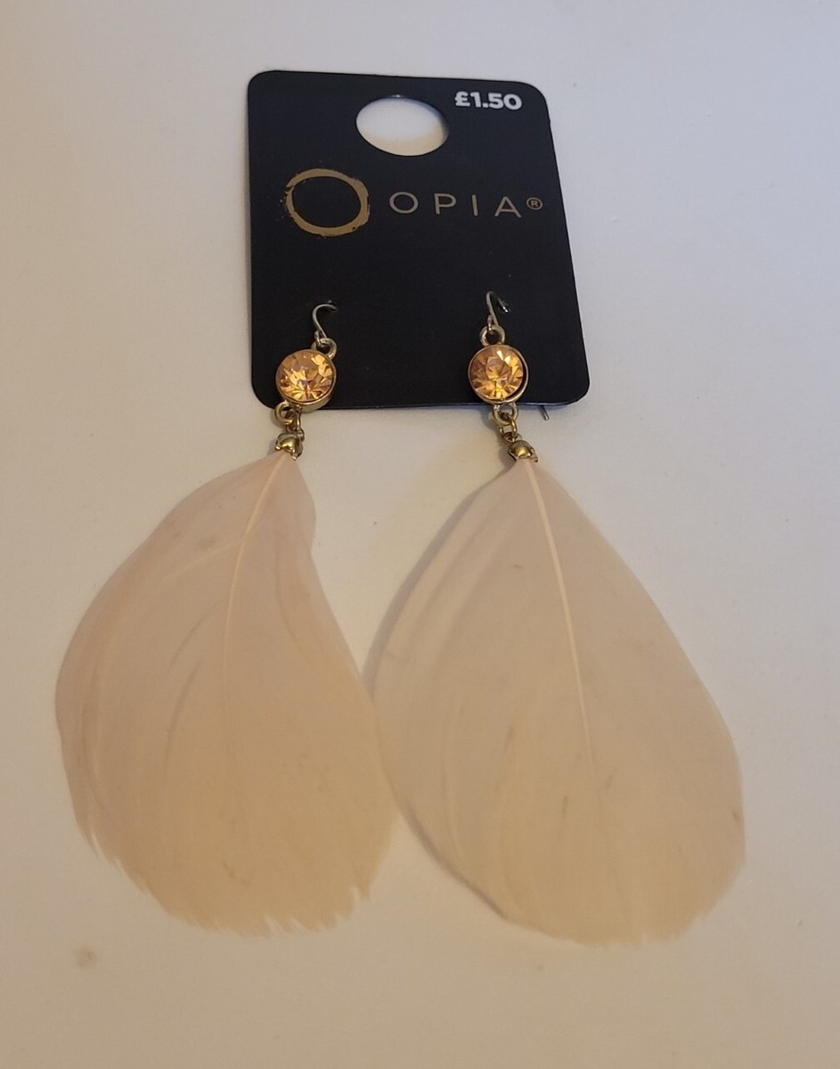 Handmade Long White Feather Dangle Earrings – Sterling Silver 925 Hooks, UK Made