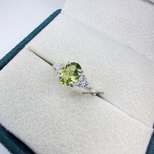 Peridot Ring, Silver Jewelry, Three Stone Ring, August Birthstone