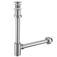 Brass Round Bottle P-Trap with Pop Up Drain Stopper with Overflow,1 1/4 Adjus...