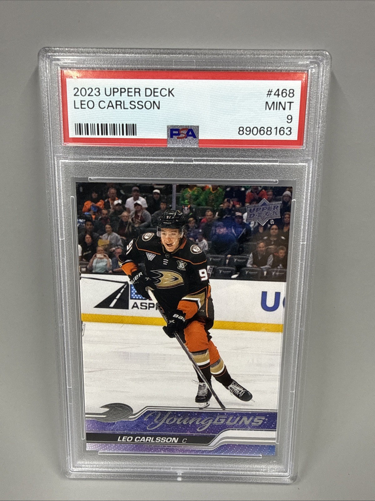 2023-24 Upper Deck Leo Carlsson #468 Young Guns RC PSA 9