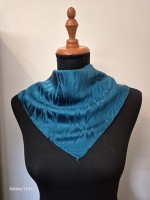 SANTAZIA 64cm Plain Silk Square Scarf Pacific Blue Green African Zebra Grassland
