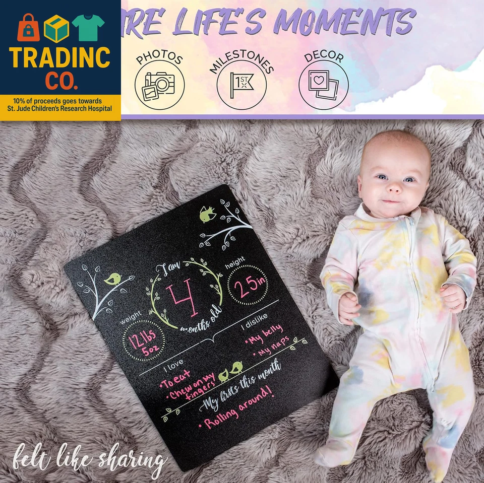Letrero de pizarra Baby Milestone (12” X 16” con 3 marcadores de tiza) – Crecimiento versátil Foto 3 de 4